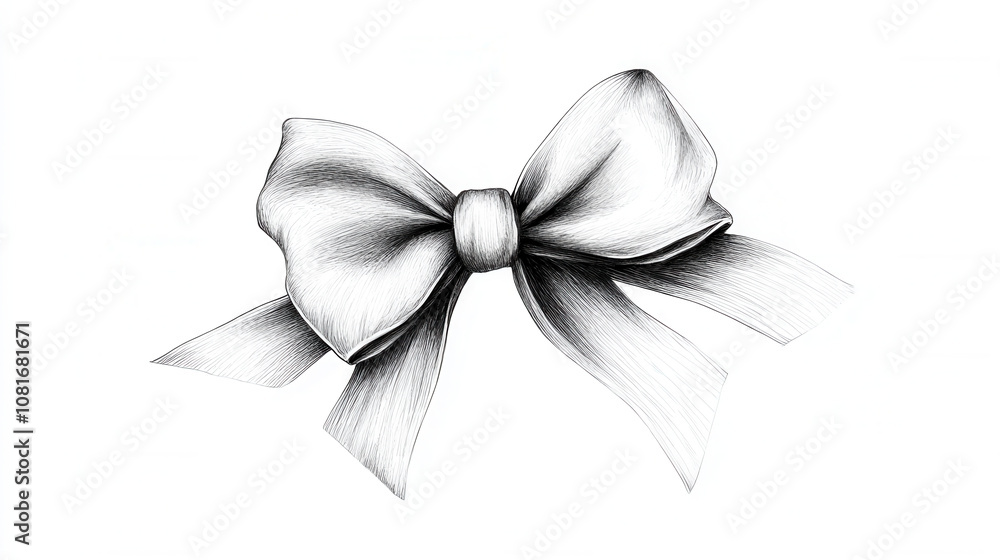 Naklejka premium detailed black and white illustration of decorative bow, showcasing intricate shading and texture. This elegant design can enhance various artistic projects