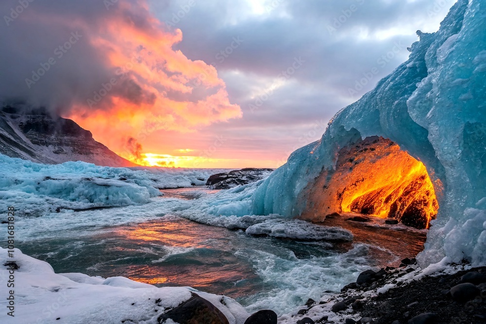 Fototapeta premium Abstract Frozen Fire Eye - Blending Ice and Flames