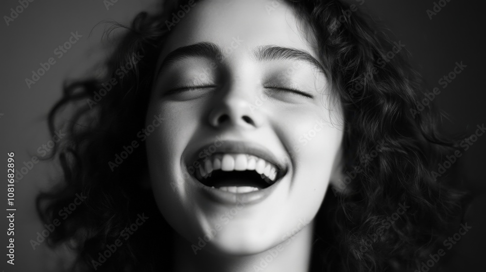 A joyful moment captured in a portrait of a young woman laughing. A joyful moment captured in a portrait of a young woman laughing.