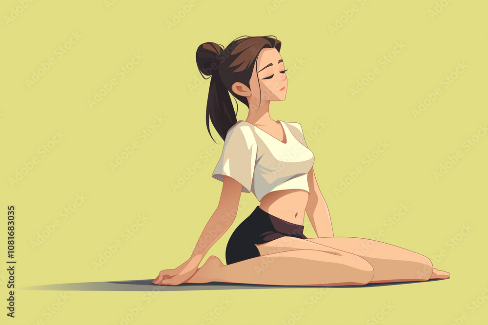 Fototapeta premium Serene yoga pose with calming yellow background emphasizes tranquility