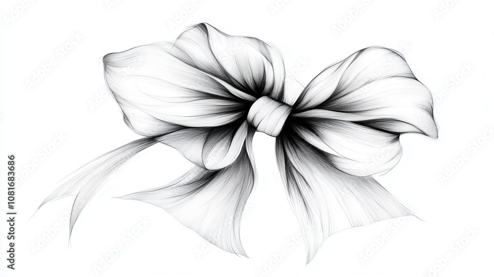 detailed black and white illustration of flowing ribbon bow, showcasing elegant curves and soft lines. design captures sense of grace and simplicity detailed black and white illustration of flowing ribbon bow, showcasing elegant curves and soft lines. design captures sense of grace and simplicity