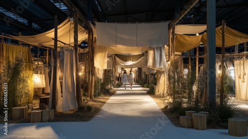 Wallpaper Mural Brightly lit pathway leads through an immersive pop-up market with rustic canvas tent stalls. Torontodigital.ca
