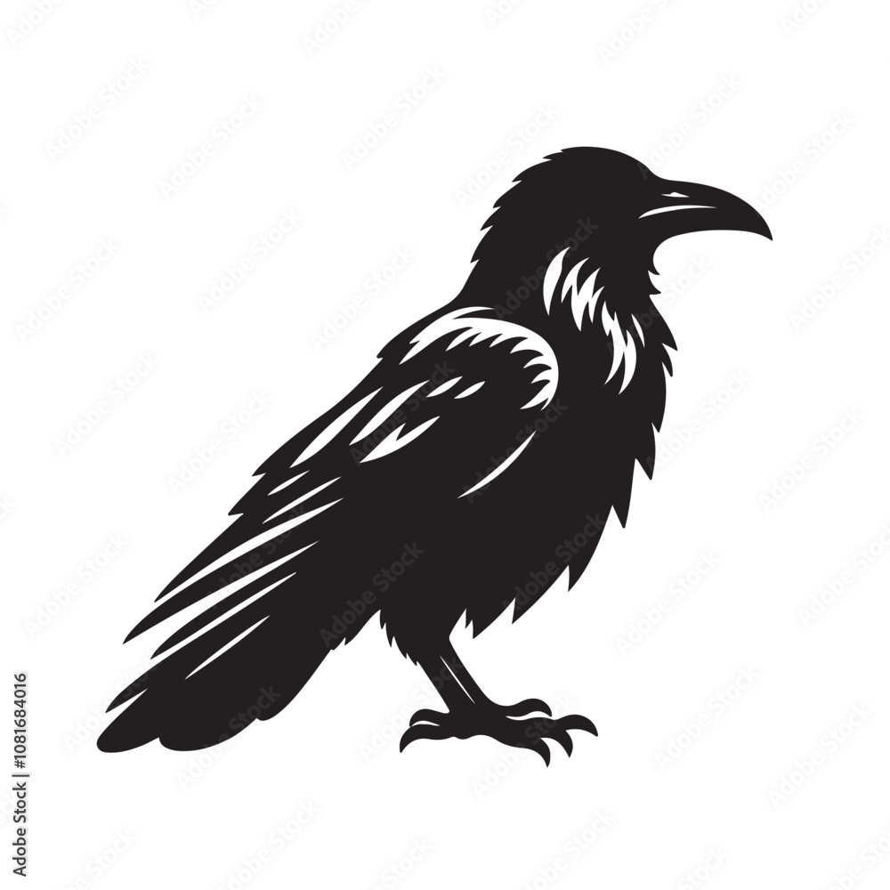 Raven or crow silhouette vector design. Raven vector illustration. Crow or raven logo, icon balck and white. Raven or crow silhouette vector design. Raven vector illustration. Crow or raven logo, icon balck and white.