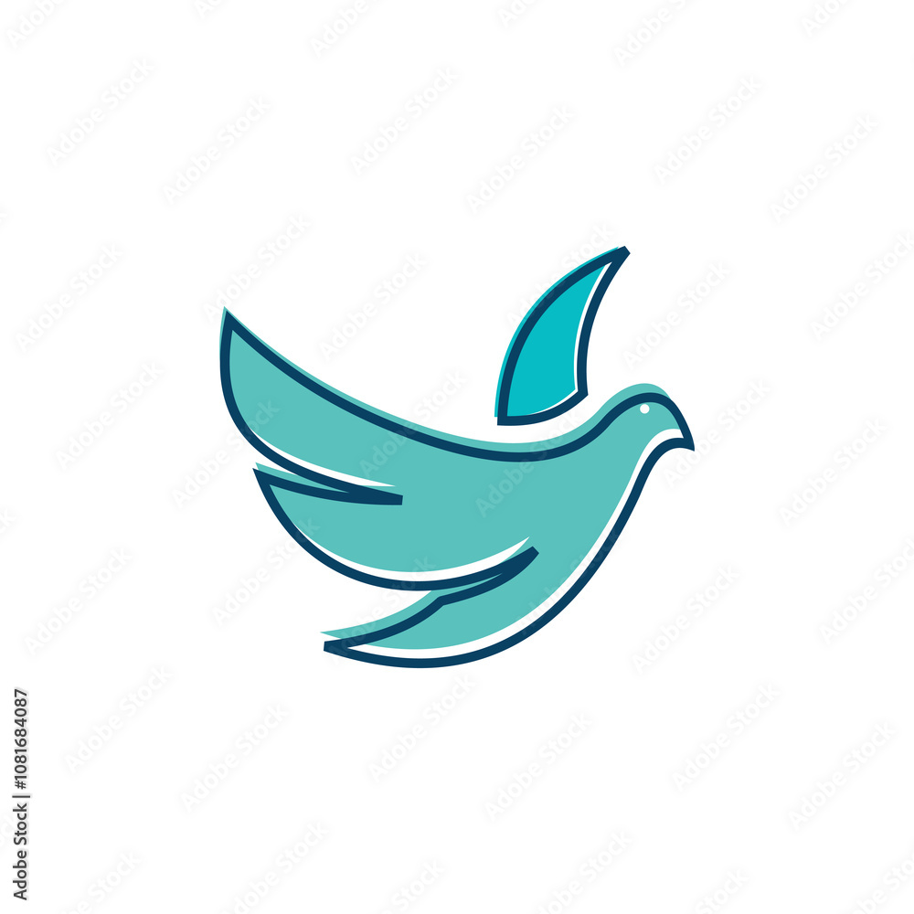 Obraz premium Stylized teal bird logo with a minimalist design. Ideal for nature, freedom, and eco-friendly branding.