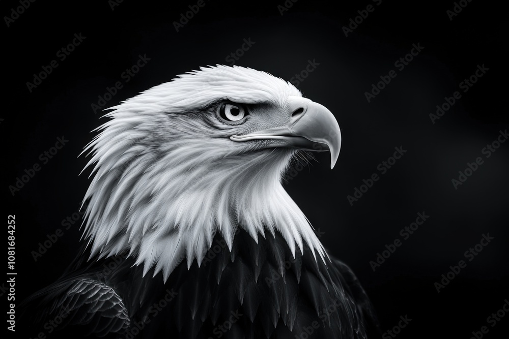 A majestic bald eagle in striking monochrome. A majestic bald eagle in striking monochrome.