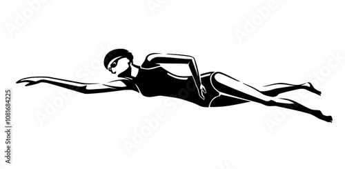 Swimmer, Female Sports Athlete Simplified Full Length Body