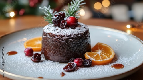 showing a gluten-free Christmas puddin grich, moist, and packed with festive fruits photo