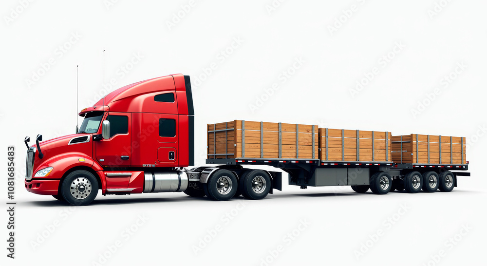 Red Cargo Truck Illustration with Wooden Crates on Trailer - Perfect for Logistics and Transport Themes Red Cargo Truck Illustration with Wooden Crates on Trailer - Perfect for Logistics and Transport Themes