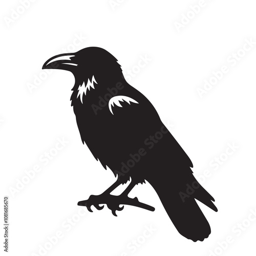 Raven or crow silhouette vector design. Raven vector illustration. Crow or raven logo, icon balck and white.