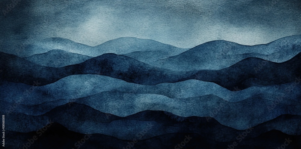 Naklejka premium Abstract Blue Watercolor Waves Background
