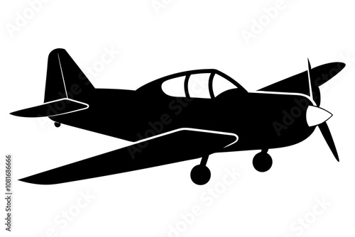 Airplane silhouette vector illustration, skywriting plane black and white