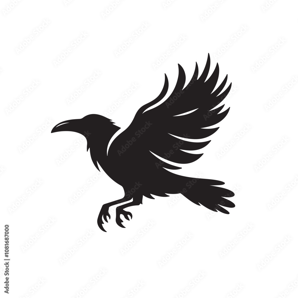 Fototapeta premium Raven or crow silhouette vector design. Raven vector illustration. Crow or raven logo, icon balck and white.