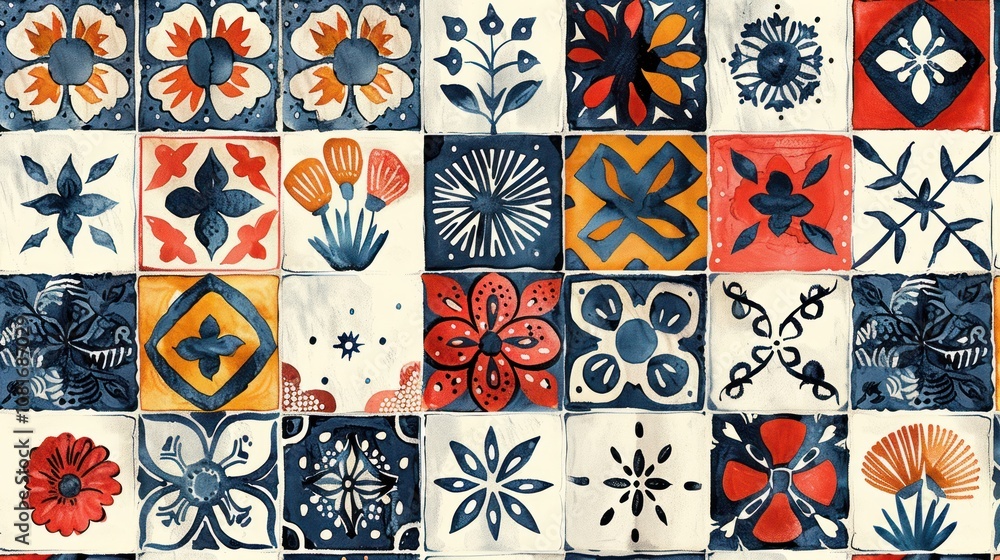 A dynamic pattern featuring Middle Eastern arabesques, Mexican Talavera tiles, and African mud cloth prints, creating a cohesive and colorful expression of world cultures. A dynamic pattern featuring Middle Eastern arabesques, Mexican Talavera tiles, and African mud cloth prints, creating a cohesive and colorful expression of world cultures.