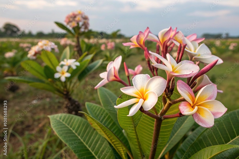 Close up kamboja flower at garden, landscape nature garden for your walpaper or background.