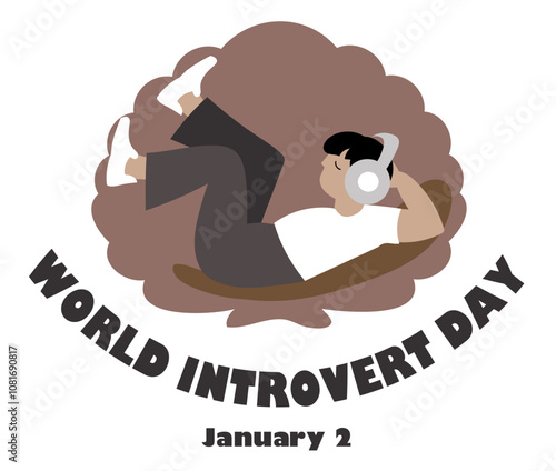 World Introvert Day Vector art of a boy alone hiding inside a shell