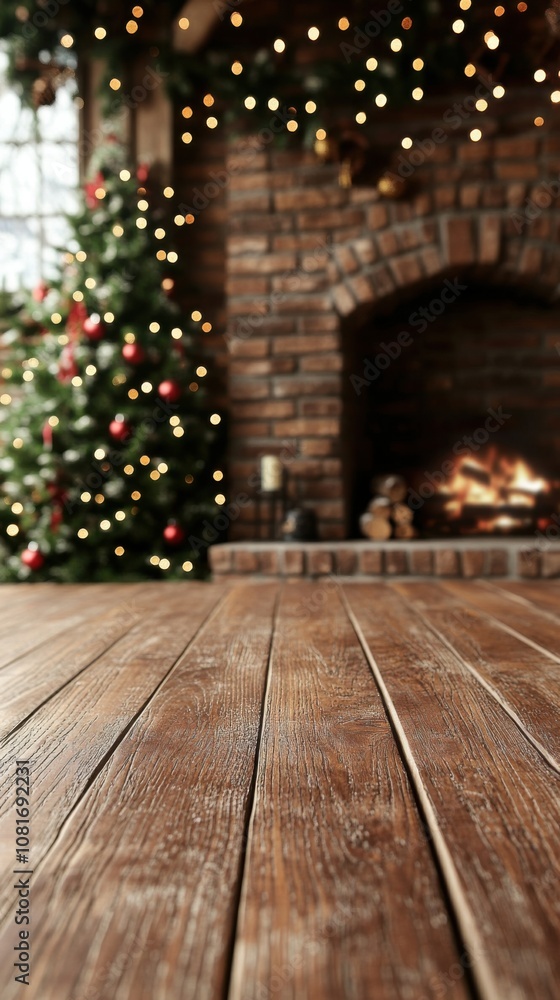 Cozy holiday scene with a decorated tree and warm fireplace, AI Cozy holiday scene with a decorated tree and warm fireplace, AI