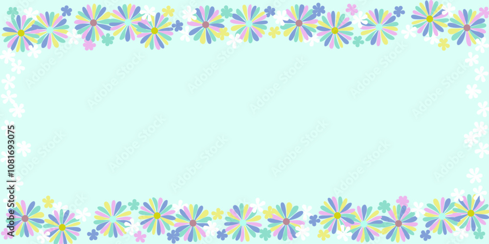 Frame Hand Drawn Multi Color Flowers on Light Color Background Frame Hand Drawn Multi Color Flowers on Light Color Background