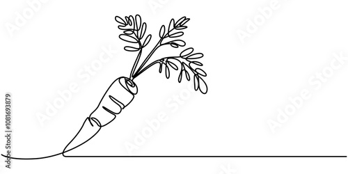 Simple carrot in continuous one line art drawing design, Growing carrot plant minimalist outline vector, one line drawing carrot vegetable vector illustration template design, Carrot single line art, 