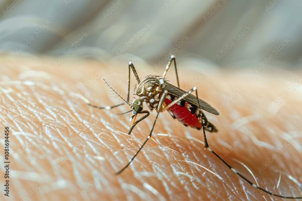 custom made wallpaper toronto digitalA close-up of a mosquito feeding on skin. AI.