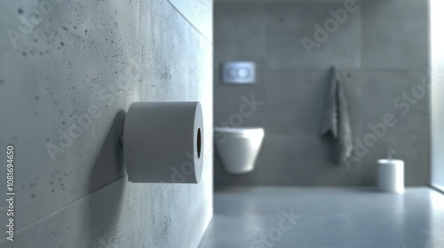 A roll of toilet paper is in a bathroom. AI.