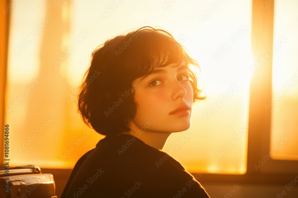 A young woman gazes thoughtfully at the sunset, capturing a moment of serene reflection. A young woman gazes thoughtfully at the sunset, capturing a moment of serene reflection.