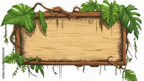 Wooden Sign with Tropical Foliage