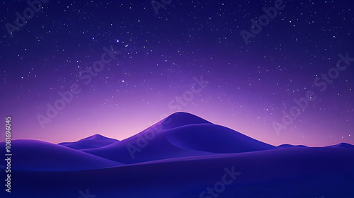 Purple Sand Dunes Bask Under a Starlit Night Sky, Digital Illustration of Serene Desert Landscape.