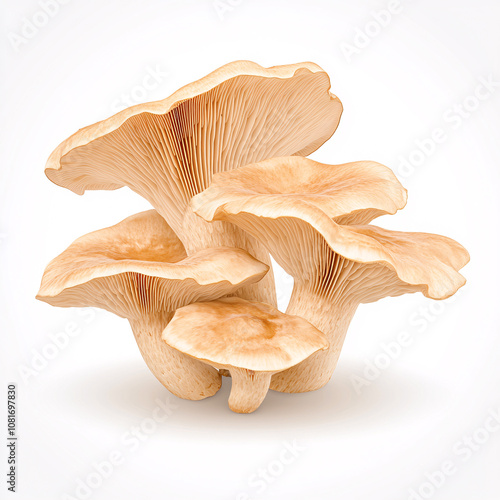 Discover the beauty of wild mushrooms in their natural habitat with a close-up view showcasing intricate details on white background photo