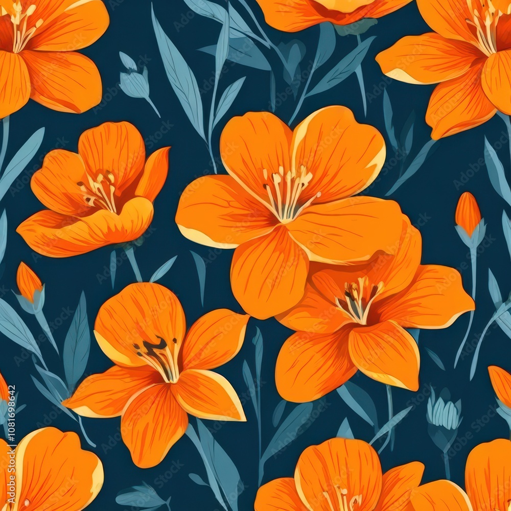 Obraz premium the AI Image Generator, seamless pattern with flowers, argyle daisy poppy marigolds pattern overlay