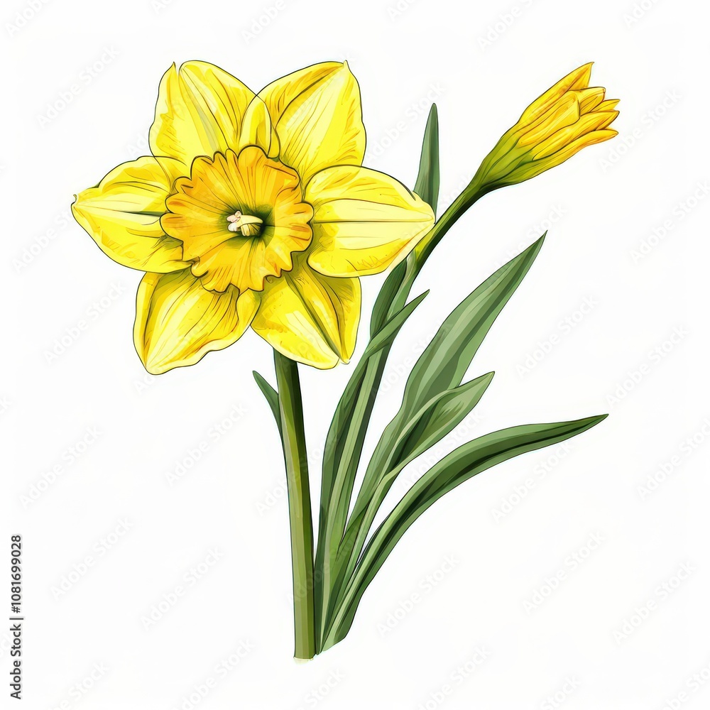 Obraz premium the AI Image Generator, Yellow Daffodil Flower Botanical Watercolor