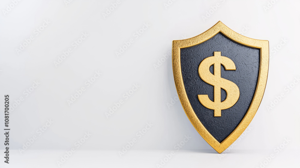 Golden shield with dollar symbol representing financial security and protection. This conveys sense of wealth and safety in financial matters Golden shield with dollar symbol representing financial security and protection. This conveys sense of wealth and safety in financial matters