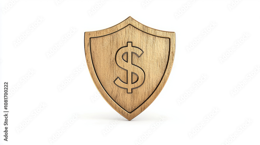 Golden shield with dollar symbol representing financial security and protection. This emblem signifies wealth and safety in monetary matters Golden shield with dollar symbol representing financial security and protection. This emblem signifies wealth and safety in monetary matters