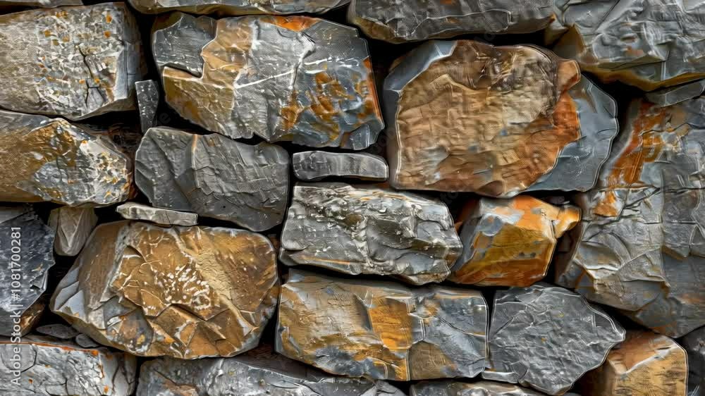 Varied gray and beige rock wall close-up. Realistic stone texture for landscape design and masonry work. Close-up photography of natural stones for outdoor construction and garden decoration. Varied gray and beige rock wall close-up. Realistic stone texture for landscape design and masonry work. Close-up photography of natural stones for outdoor construction and garden decoration.