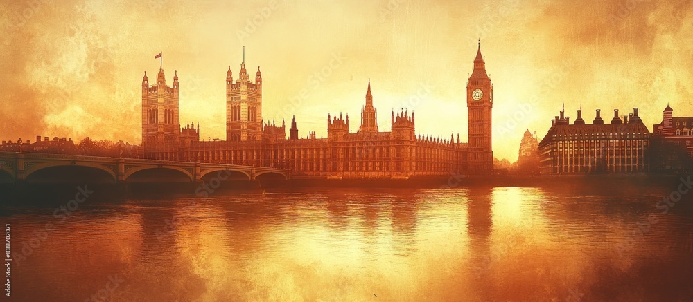 Obraz premium The Houses of Parliament in London with the Big Ben at sunset.