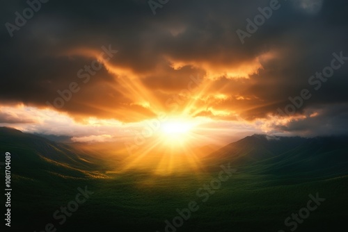 A breathtaking sunrise illuminating the valleys beneath dramatic clouds.