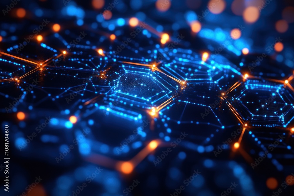 Abstract digital network with glowing lines and nodes, representing data flow and connection. Abstract digital network with glowing lines and nodes, representing data flow and connection.