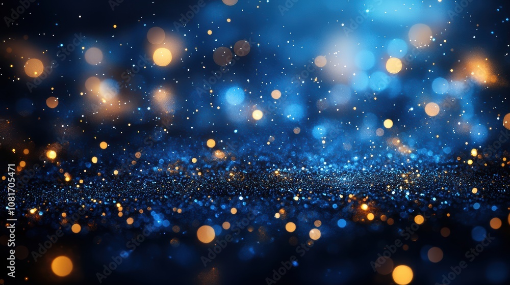 Dark blue background with soft gold bokeh lights for elegant designs Dark blue background with soft gold bokeh lights for elegant designs