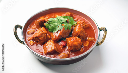 Delicious Indian Curry with Cilantro Garnish in a Metal Bowl