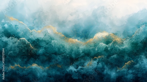 Abstract depiction of swirling clouds in shades of blue and gold, evoking tranquility.