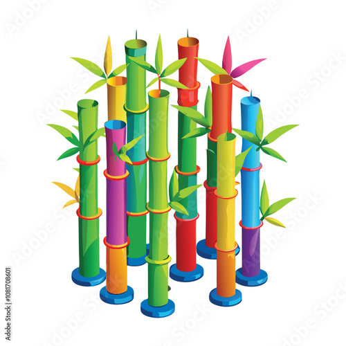 3d rendering of dynamic colorful bamboo vector