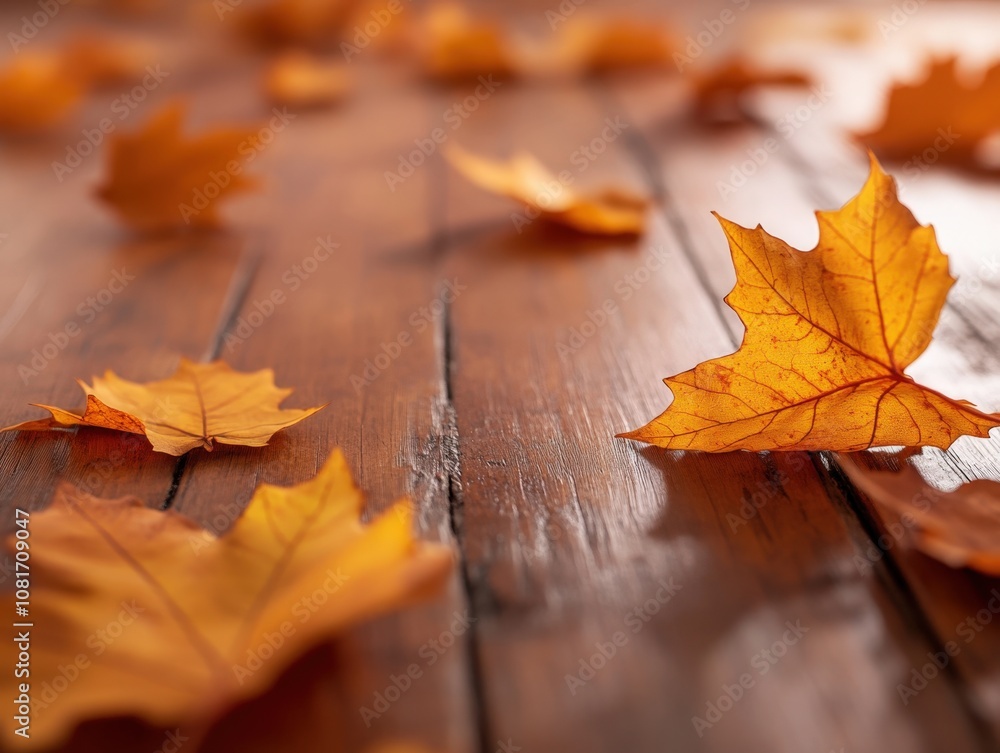 Autumn leaves scattered on a wooden floor. Autumn leaves scattered on a wooden floor.