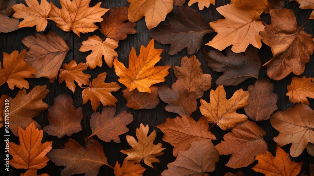 A beautiful arrangement of autumn leaves in various shades of orange and brown. A beautiful arrangement of autumn leaves in various shades of orange and brown.