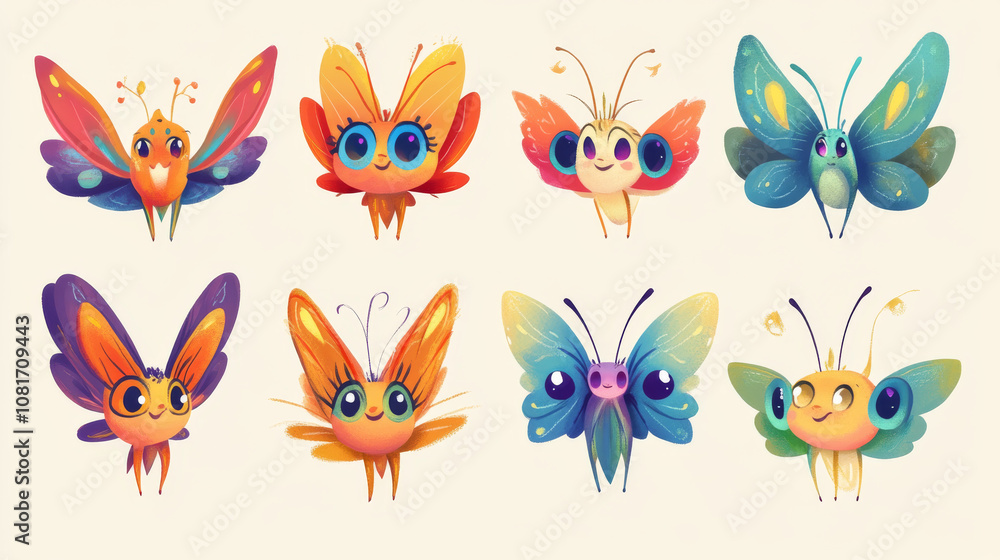A collection of cute, colorful cartoon fairies with twinkling wings. They have funny faces, winking eyes, and are perfect for children's illustrations and wallpapers. A collection of cute, colorful cartoon fairies with twinkling wings. They have funny faces, winking eyes, and are perfect for children's illustrations and wallpapers.