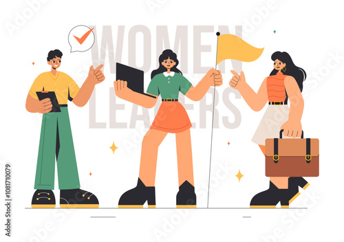 Vector Illustration of Women Leaders in Business, featuring a Female Leader in Meetings Focused on Career Growth, Victory, and Goal Achievement