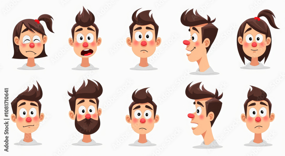 Cartoon Expression Set with Diverse Emotions Featuring Characters with Red Noses ? Illustration Collection for Emotional Design Projects Cartoon Expression Set with Diverse Emotions Featuring Characters with Red Noses ? Illustration Collection for Emotional Design Projects