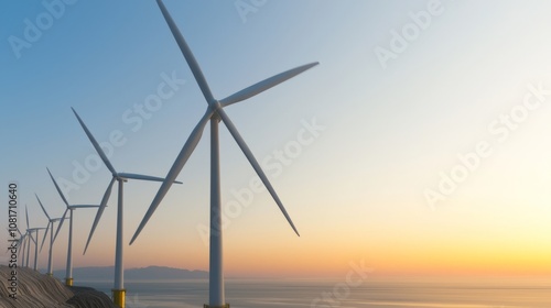 Wallpaper Mural Majestic Offshore Wind Turbines Harnessing Marine Energy at Sunset along a Scenic Coastline Torontodigital.ca