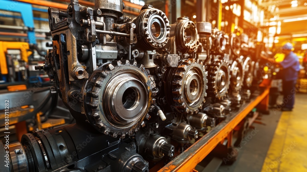 Engines Under Assembly in Industrial Setting Engines Under Assembly in Industrial Setting