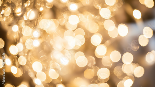 Golden bokeh blur abstract background with soft shimmering lights, perfect for festive designs, elegant visual effects, and luxurious event backdrops.