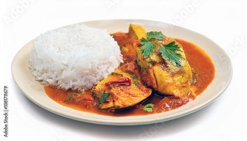 Fish Curry with Rice on a Plate