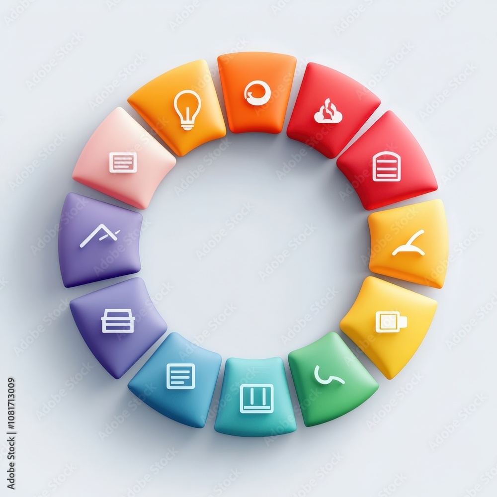 A colorful circular arrangement of icons representing various concepts and ideas. A colorful circular arrangement of icons representing various concepts and ideas.